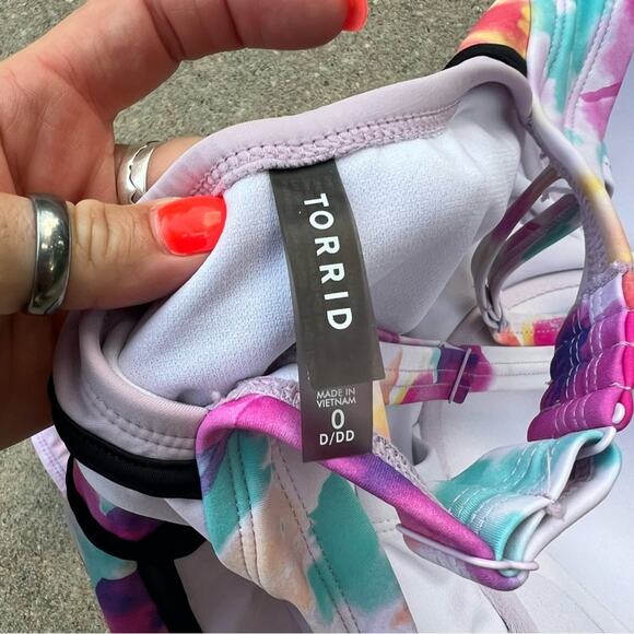 Torrid Slim Fix Underwire Piping One Piece Swimsuit Purple Floral Water 0 D/DD - Picture 8 of 8